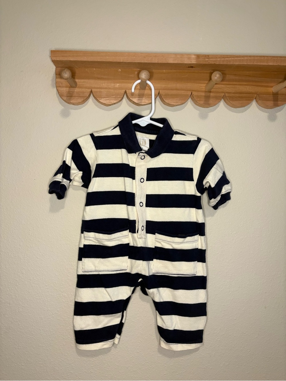 Vintage Baby Gap Striped Polo One-Piece Romper in Navy and White